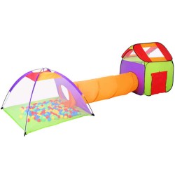NAMIOT DLA DZIECI DOMEK + TUNEL + 200 PIŁEK - EDUKACYJNY ZESTAW