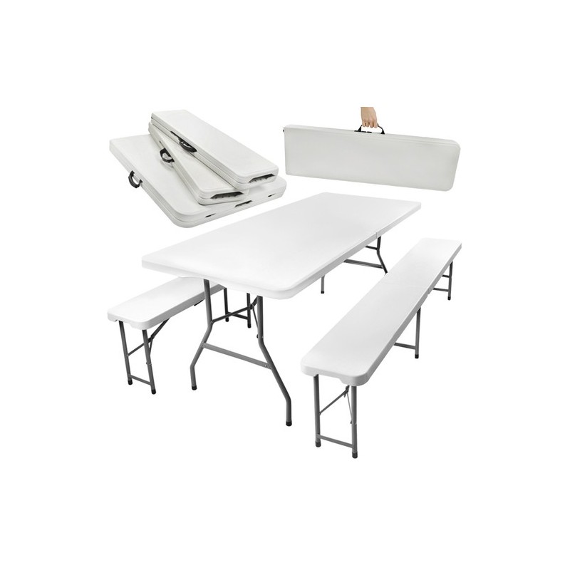 STÓŁ OGRODOWY SKŁADANY 180CM + 2 ŁAWKI - PRAKTYCZNY ZESTAW