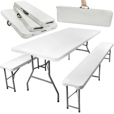 STÓŁ OGRODOWY SKŁADANY 180CM + 2 ŁAWKI - PRAKTYCZNY ZESTAW