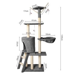 DRZEWKO DLA KOTA 138CM SZARE - ZABAWA I WYGODA