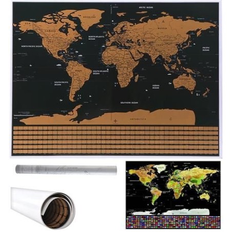 MAPA ŚWIATA ZDRAPKA Z FLAGAMI - EDUKACYJNA I STYLOWA
