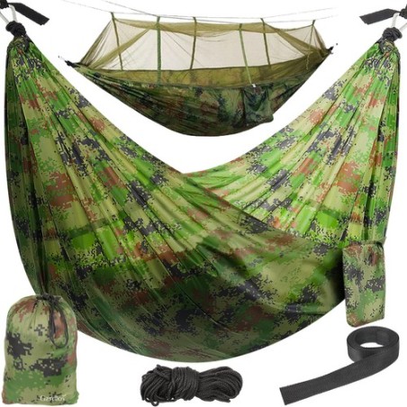 HAMAK TURYSTYCZNY SANTIAGO ARMY 260X140CM NET - LEKKI I WYTRZYMAŁY