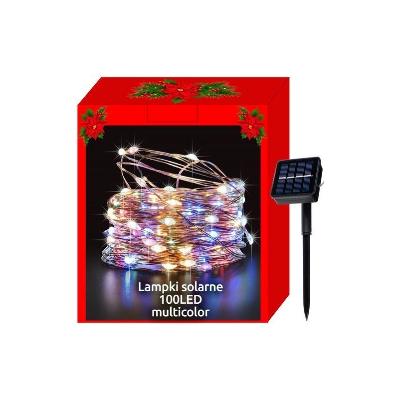 LAMPKI CHOINKOWE SOLARNE-DRUCIKI 100LED MULTICOLOR - ENERGOOSZCZĘDNE