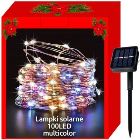 LAMPKI CHOINKOWE SOLARNE-DRUCIKI 100LED MULTICOLOR - ENERGOOSZCZĘDNE