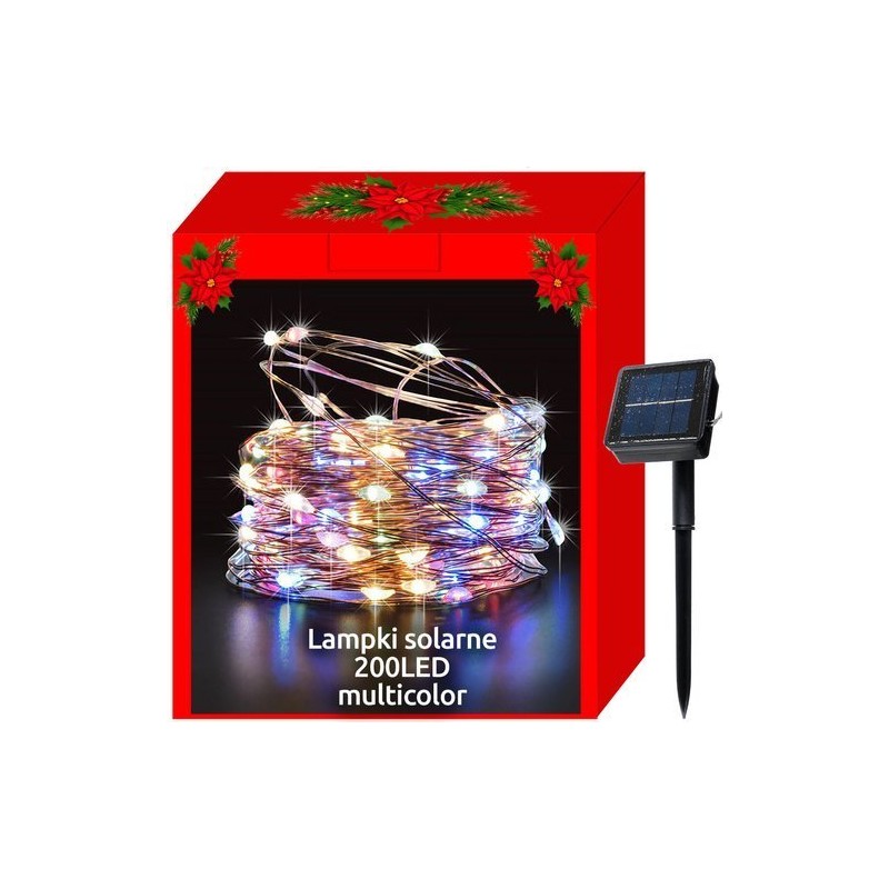 LAMPKI CHOINKOWE SOLARNE-DRUCIKI 200LED MULTICOLOR - KOLOROWE