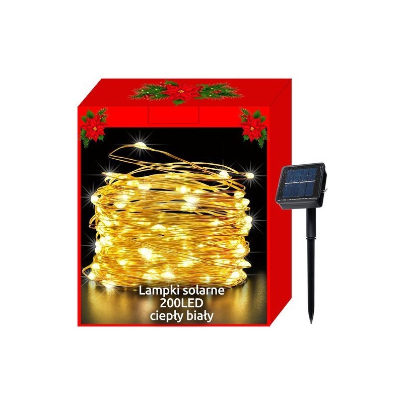 LAMPKI CHOINKOWE SOLARNE-DRUCIKI 200LED CIEPŁY BIAŁY - ROMANTYCZNE