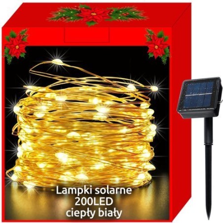 LAMPKI CHOINKOWE SOLARNE-DRUCIKI 200LED CIEPŁY BIAŁY - ROMANTYCZNE
