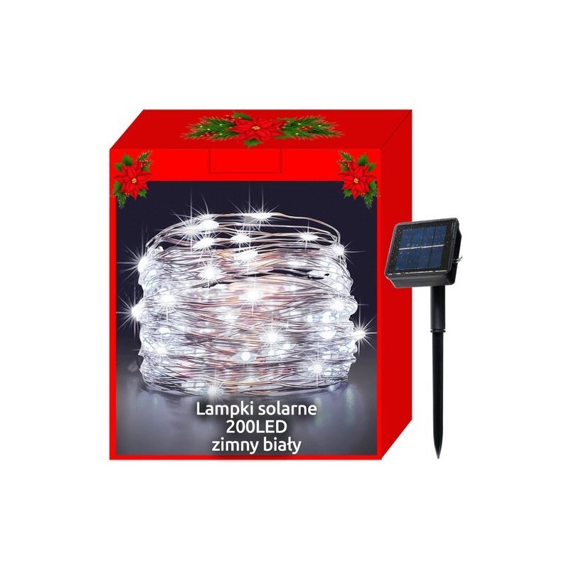 LAMPKI CHOINKOWE SOLARNE-DRUCIKI 200LED ZIMNY BIAŁY - STYLOWE