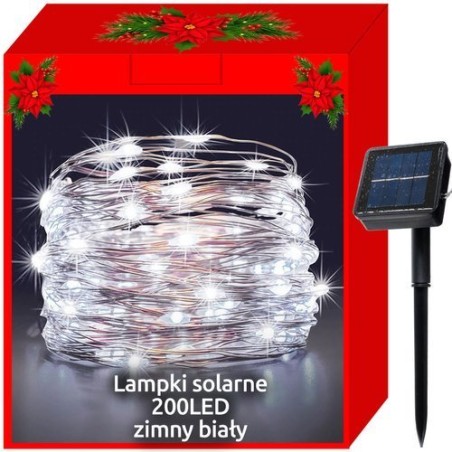 LAMPKI CHOINKOWE SOLARNE-DRUCIKI 200LED ZIMNY BIAŁY - STYLOWE
