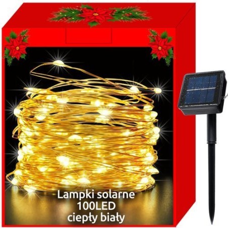 LAMPKI CHOINKOWE SOLARNE-DRUCIKI 100LED CIEPŁY BIAŁY - EKOLOGICZNE OŚWIETLENIE