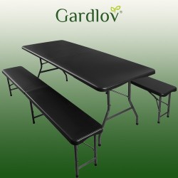 STÓŁ OGRODOWY SKŁADANY 180CM + 2 ŁAWKI CZARNY - PRAKTYCZNY ZESTAW