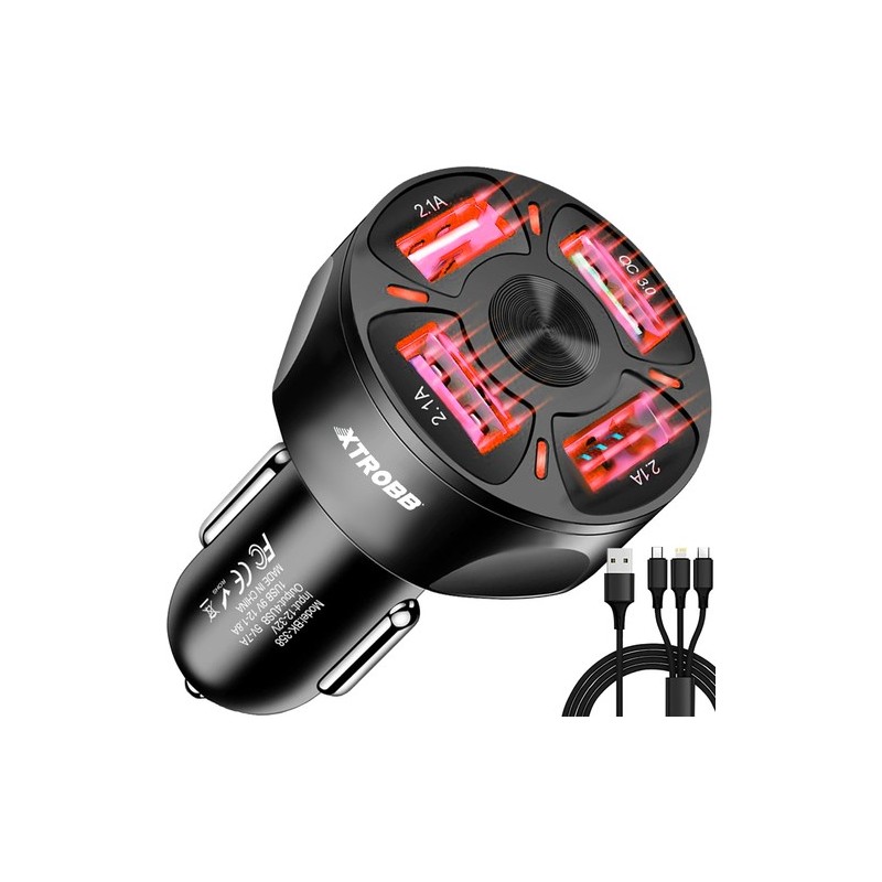 ŁADOWARKA SAMOCHODOWA 4X USB + KABEL - UNIWERSALNA I SZYBKA