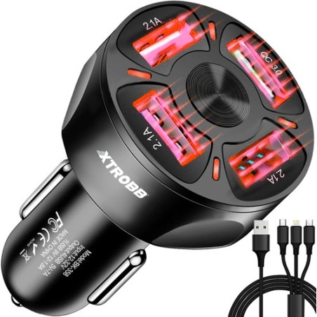 ŁADOWARKA SAMOCHODOWA 4X USB + KABEL - UNIWERSALNA I SZYBKA
