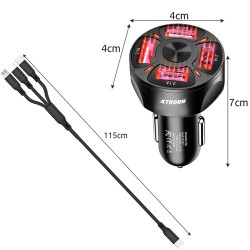 ŁADOWARKA SAMOCHODOWA 4X USB + KABEL - UNIWERSALNA I SZYBKA