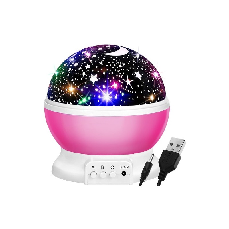 LAMPKA Z PROJEKTOREM NA BATERIE RÓŻOWA - MAGICZNE OŚWIETLENIE