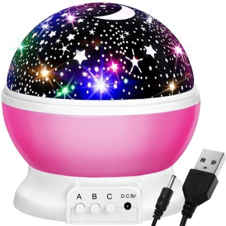LAMPKA Z PROJEKTOREM NA BATERIE RÓŻOWA - MAGICZNE OŚWIETLENIE