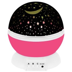 LAMPKA Z PROJEKTOREM NA BATERIE RÓŻOWA - MAGICZNE OŚWIETLENIE