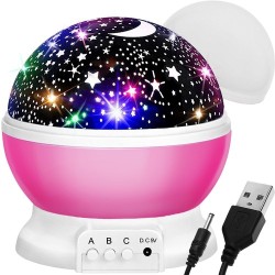 LAMPKA Z PROJEKTOREM NA BATERIE RÓŻOWA - MAGICZNE OŚWIETLENIE