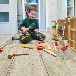 SKRZYNKA + ZESTAW NARZĘDZI DREWNIANYCH - EDUKACYJNA ZABAWA DLA DZIECI