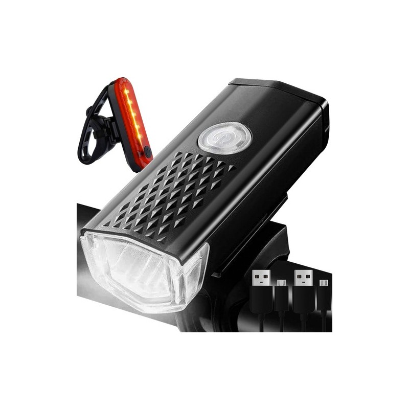 LAMPKA ROWEROWA LED USB + TYLNE ŚWIATŁO 23679 - KOMPLETNY ZESTAW OŚWIETLENIA