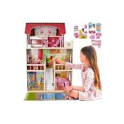 DOMEK DREWNIANY DLA LALEK - WILLA Z BASENEM - KREATYWNA ZABAWA