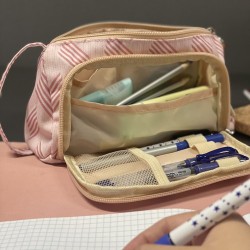 PIÓRNIK SZKOLNY DWUKOMOROWY ROZKŁADANY SASZETKA PODWÓJNY RÓŻOWY DLA DZIECI - MODNY DESIGN