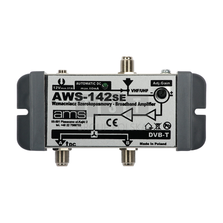 AWS-142M/AMS Wzmacniacz AWS-142S AMS rozgałęziający, VHF+UHF z zasilaczem 1wej./2wyj