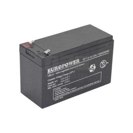 EP 7,2-12 Akumulator 7,2 Ah 12V, końcówki biegunowe T2