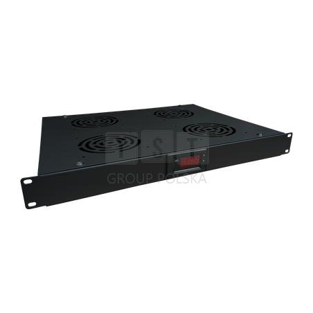 SA-F-1U-4-T-C Panel wentylacyjny 19" 1U, 4x wentylatory, termostat, kolor czarny