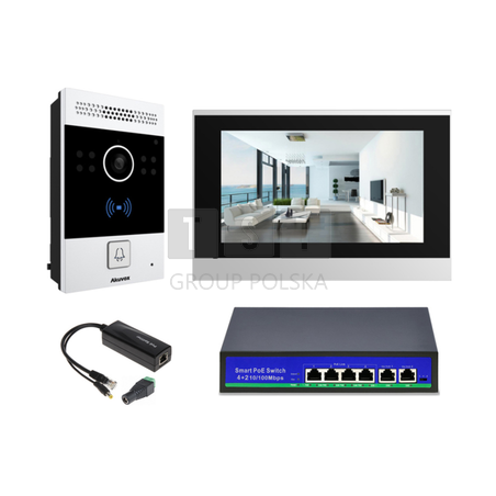 Akuvox Zestaw Zestaw videodomofonowy IP (panel R20A, monitor C313, switch PoE 4-portowy, stabilizator), Genway