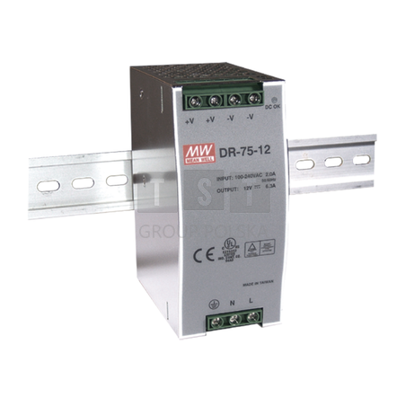 DR-75-12 Zasilacz na szynę DIN DR 12V/75W/6,3A,  MEAN WELL