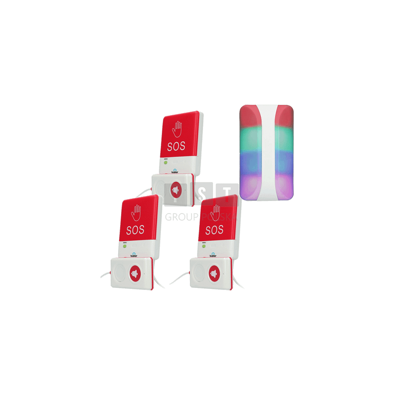 3x Przycisk na kablu ST1 + Sygnalizator akustyczno-optyczny L3 System Kaler Long Range