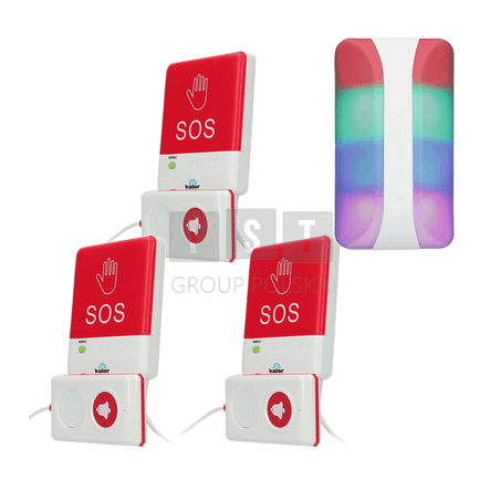 3x Przycisk na kablu ST1 + Sygnalizator akustyczno-optyczny L3 System Kaler Long Range