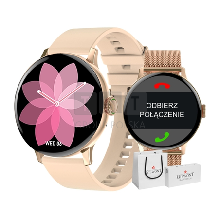 Smartwatch Giewont Różowy GW330-1 Różowe Złoto-Róż Pudrowy Pasek Silikonowy + Bransoleta Różowe Złoto