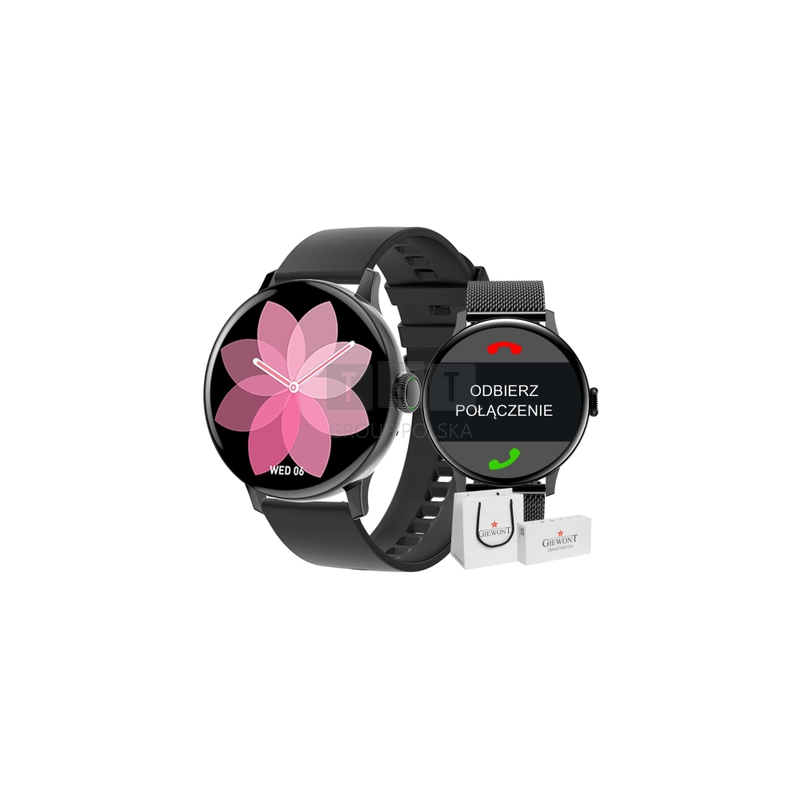 Smartwatch Damski Giewont GW330-3 Czarny-Czarny Pasek Silikonowy + Czarna Bransoleta