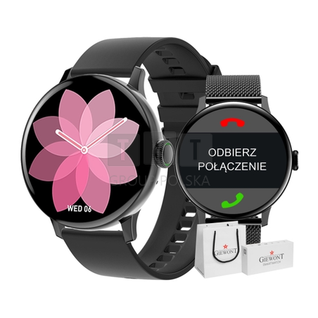 Smartwatch Damski Giewont GW330-3 Czarny-Czarny Pasek Silikonowy + Czarna Bransoleta