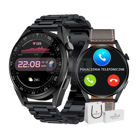 Smartwatch Giewont GW450-3 Czarny + Pasek Brązowy Skórzany