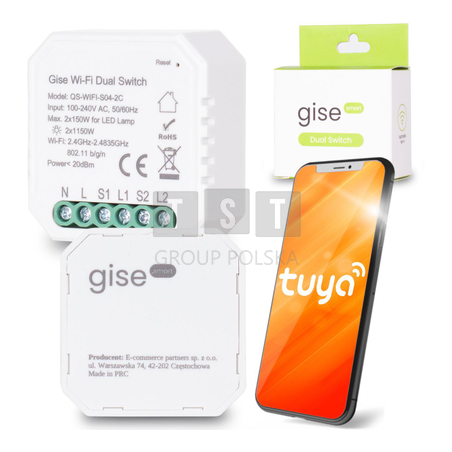 GISE SMART Dual Switch Podwójny sterownik oświetleniowy Tuya WiFi