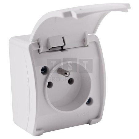 Gniazdo natynkowe pojedyncze z uziemieniem, z klapką VIPLAST KOALA BIAŁE IP44 161-01