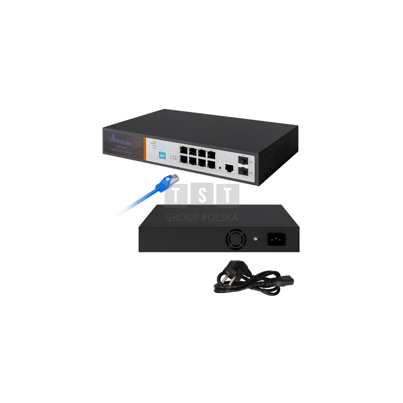 Extralink VICTOR | Switch PoE | 8x Gigabit PoE/PoE+, 2x SFP, 1x Port Konsolowy, 150W, Zarządzalny