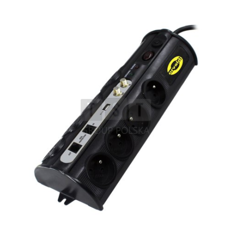 Orvaldi ORV-8PL Home USB 3.0 | Listwa zasilająca | przeciwprzepięciowa 4500J, 8 gniazd, 1x USB, 2x RJ45, 2x Coax, 3m