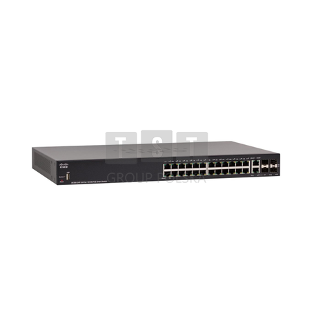 Cisco SF250-24P | Switch PoE | 24x 100Mb/s PoE/PoE+, 2x 1Gb/s Combo(RJ45/SFP), PoE 185W, Zarządzalny