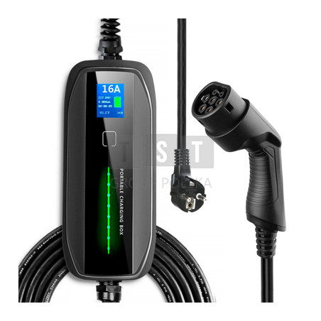 Extralink BS-PCD030 16A 3.6kW Schuko | Przenośna ładowarka do samochodu elektrycznego | 1 faza, 5,5m, wyświetlacz LCD, IP67