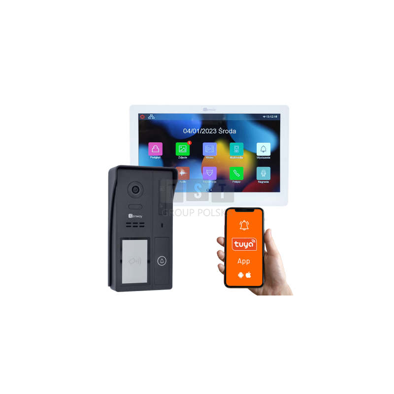 Genway F-S61-V13 - Zestaw wideodomofonowy jednorodzinny 2 żyłowy z monitorem dotykowym 7" WiFi i Tuya