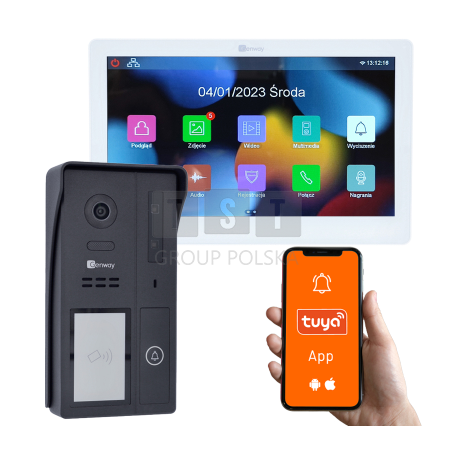 Genway F-S61-V13 - Zestaw wideodomofonowy jednorodzinny 2 żyłowy z monitorem dotykowym 7" WiFi i Tuya