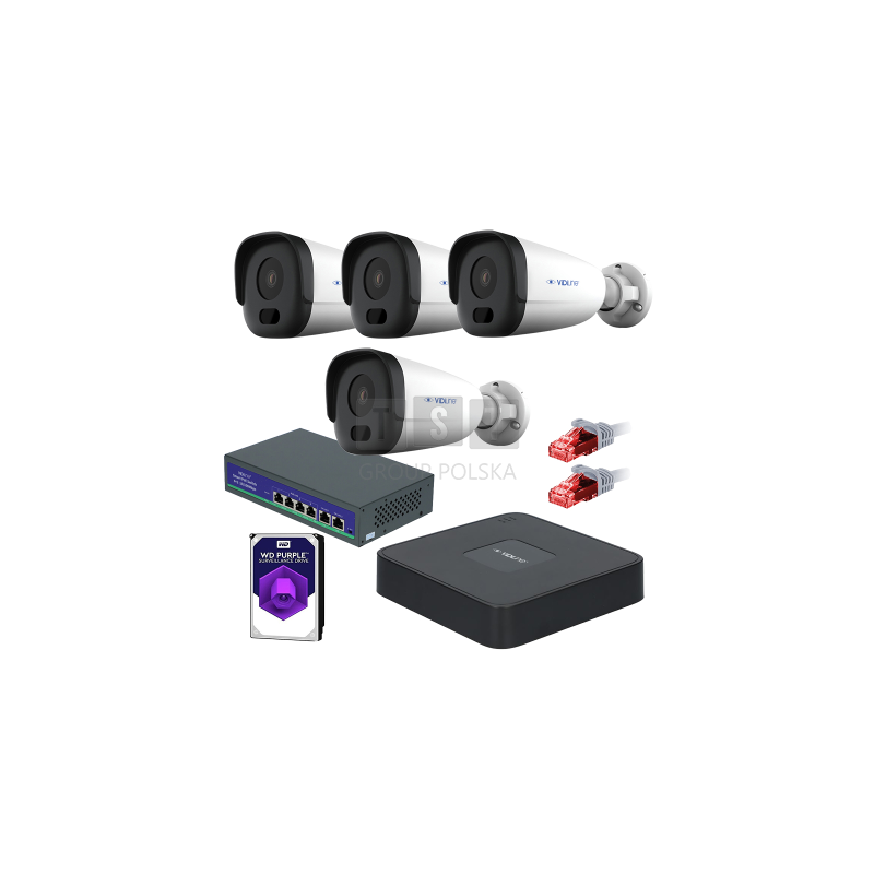 Gotowy do podłączenia zestaw monitoringu VidiLine z 4 kamerami tubowymi VIDI-IPC-24T