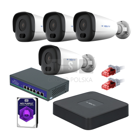 Gotowy do podłączenia zestaw monitoringu VidiLine z 4 kamerami tubowymi VIDI-IPC-24T