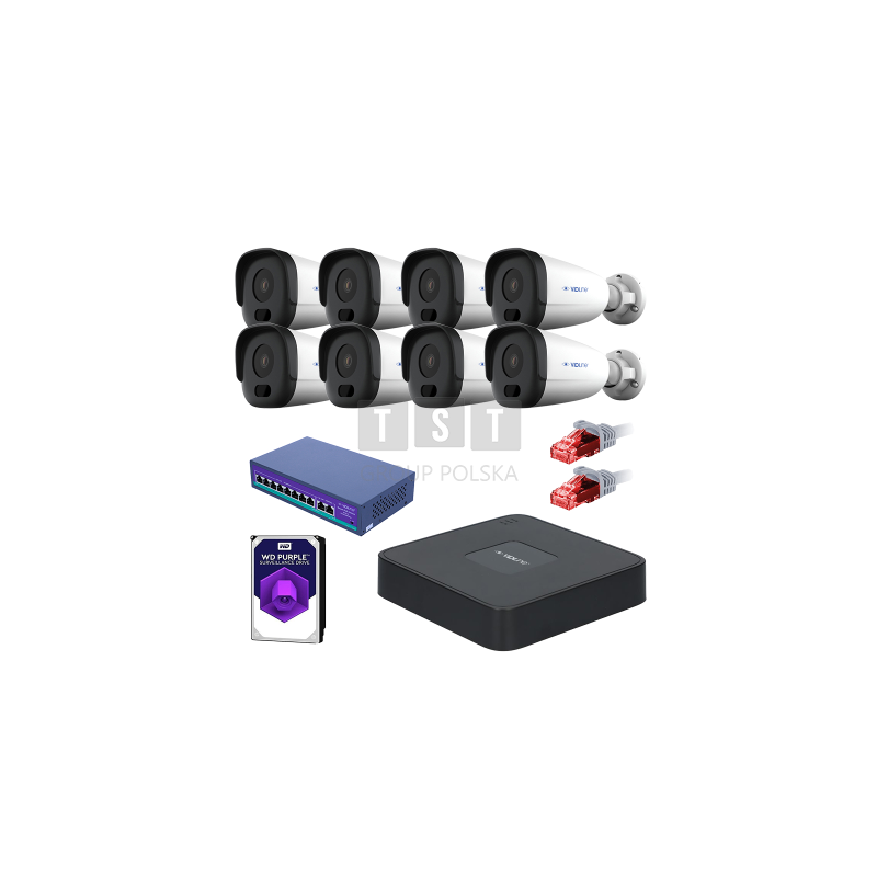 Gotowy do podłączenia zestaw monitoringu VidiLine z 8 kamerami tubowymi VIDI-IPC-24T