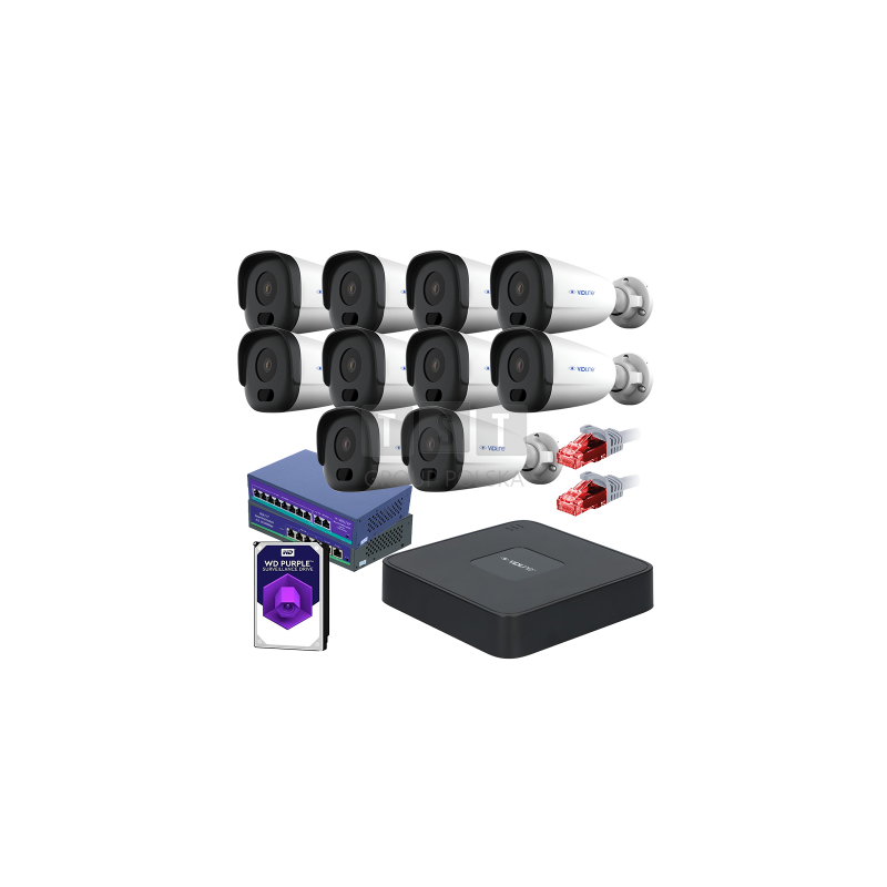 Gotowy do podłączenia zestaw monitoringu VidiLine z 10 kamerami tubowymi VIDI-IPC-24T