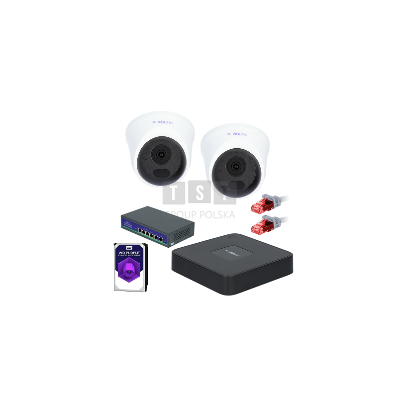 Gotowy do podłączenia zestaw monitoringu VidiLine z 2 kamerami kopułkowymi VIDI-IPC-24D